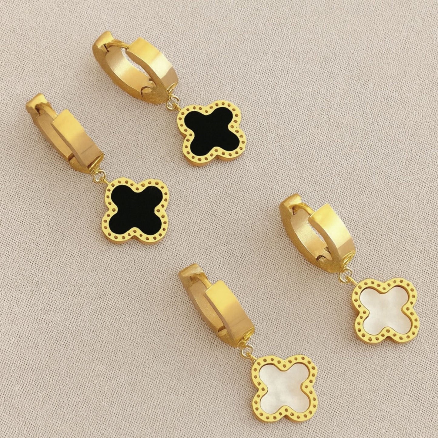 “ELENA 18k gold-plated stainless steel stud earrings—13×13 mm, waterproof, tarnish-free, hypoallergenic—on neutral background.”