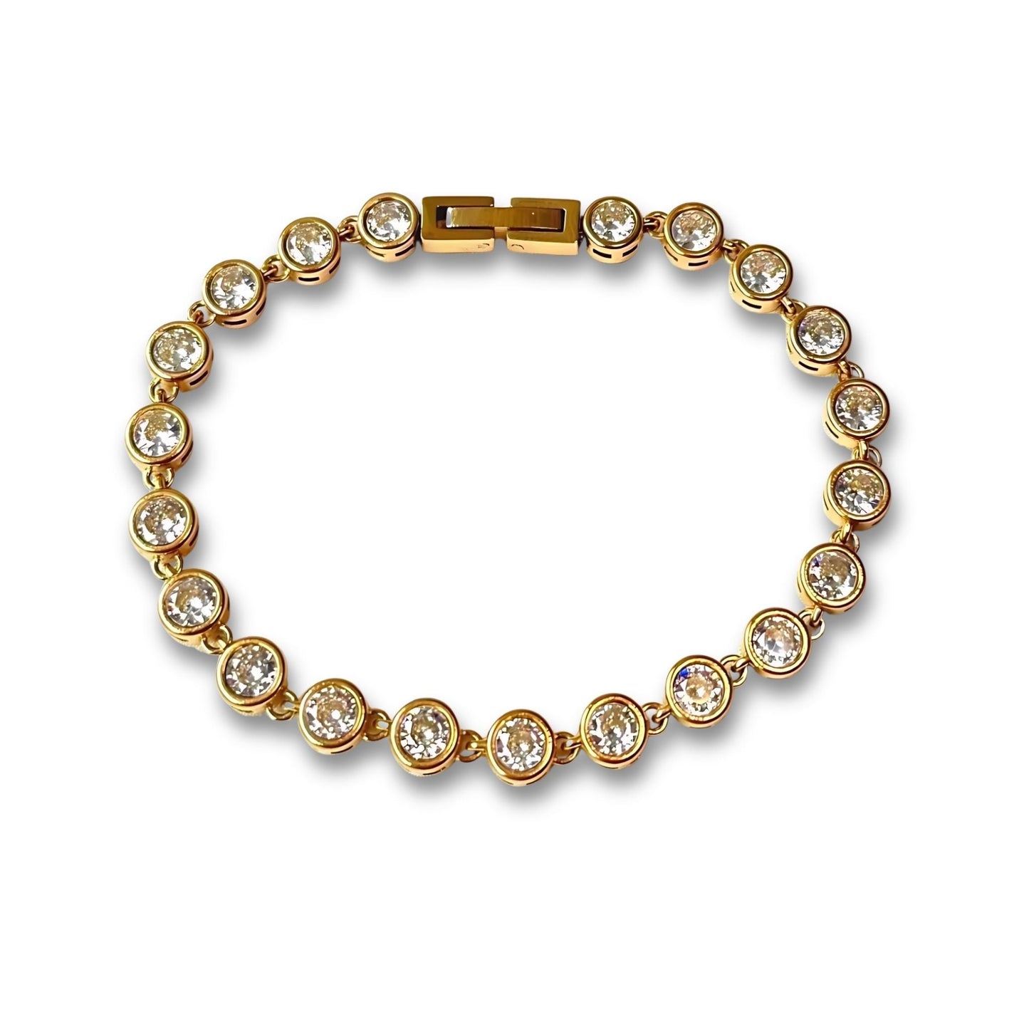 “LENA 18k gold-plated stainless steel bracelet with 5 mm clear stones, waterproof and tarnish-free