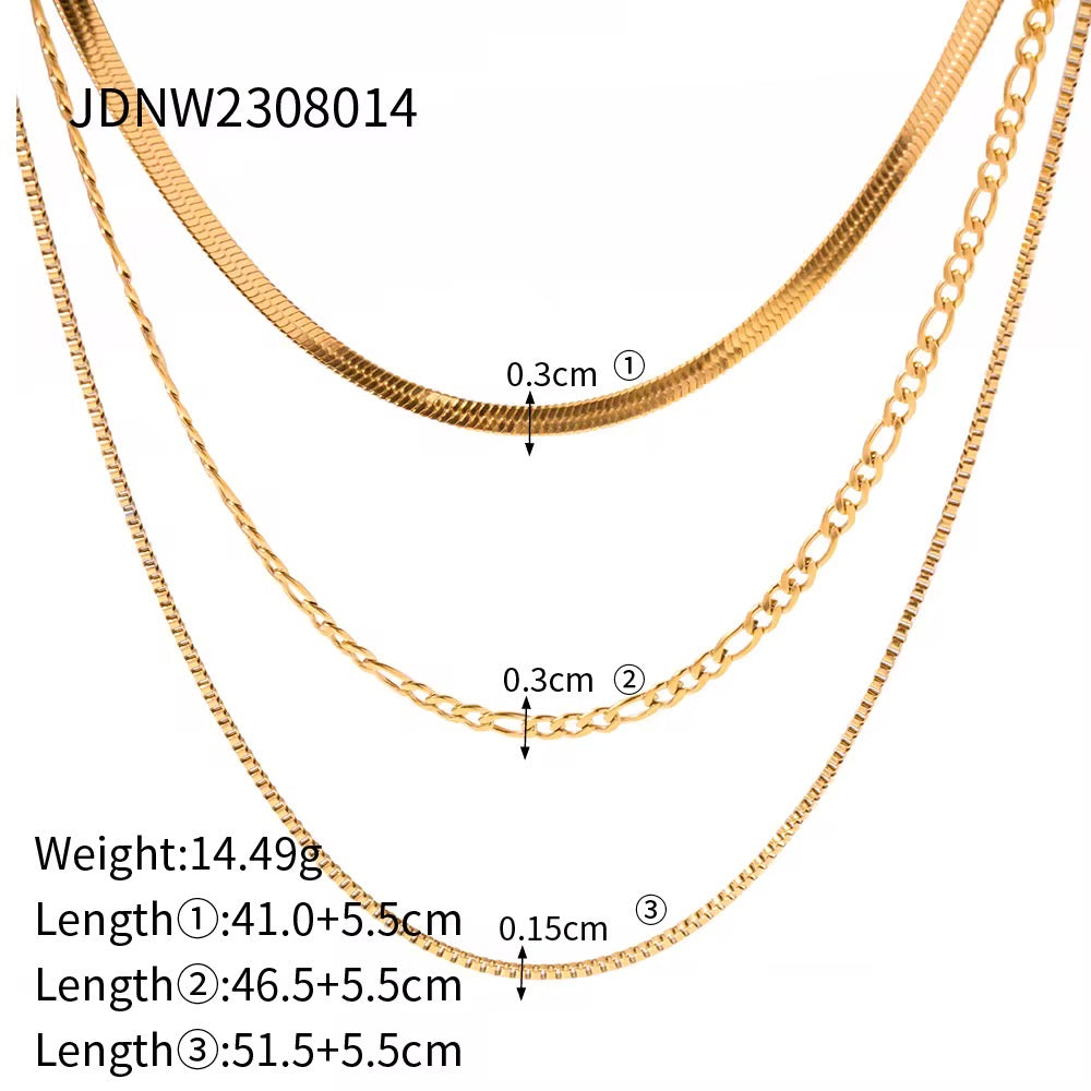 Gold chain necklace with measurements and specifications on a white background