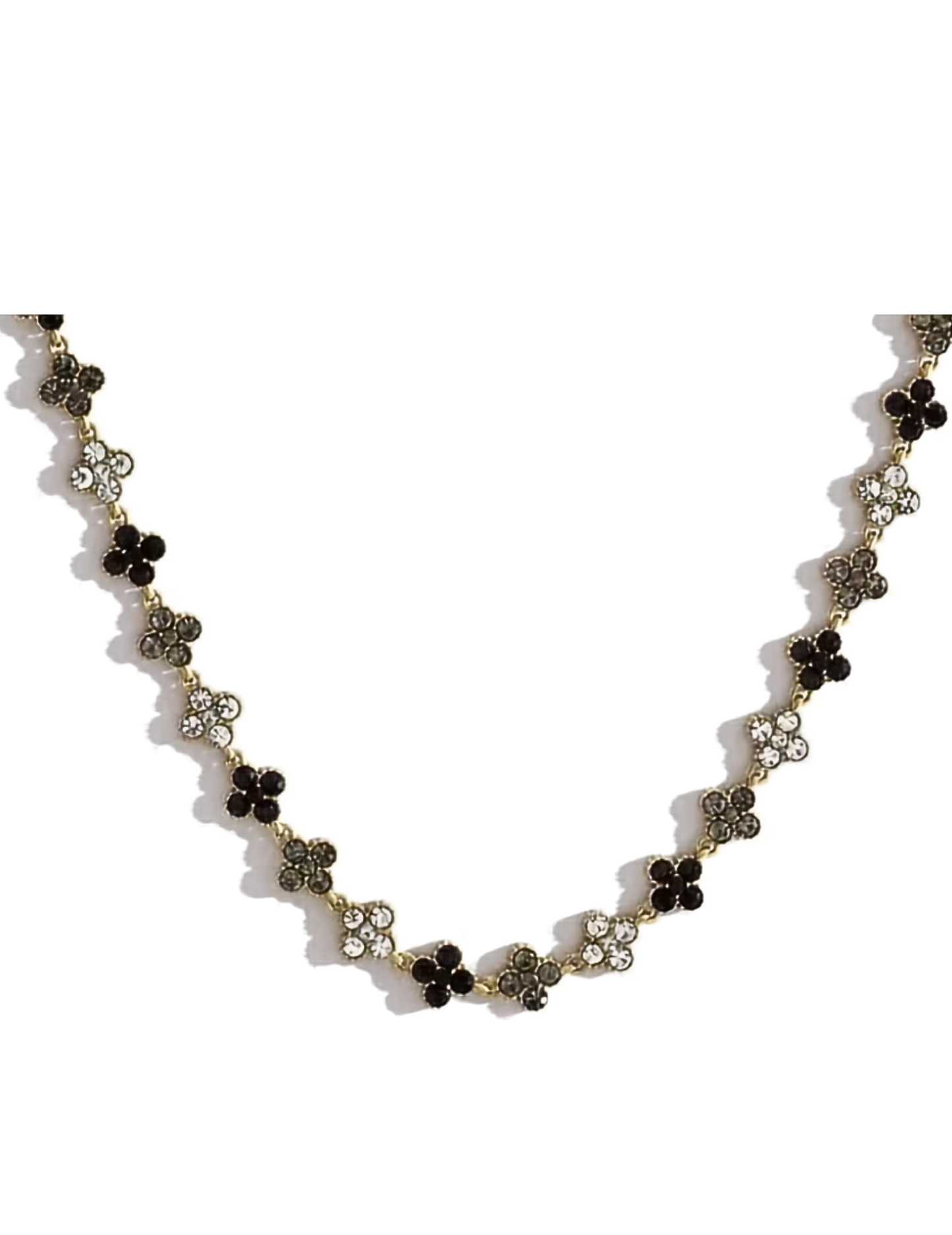 FLORAL MIXED COLORS GOLD PLATED NECKLACE ON WHITE BACKGROUND