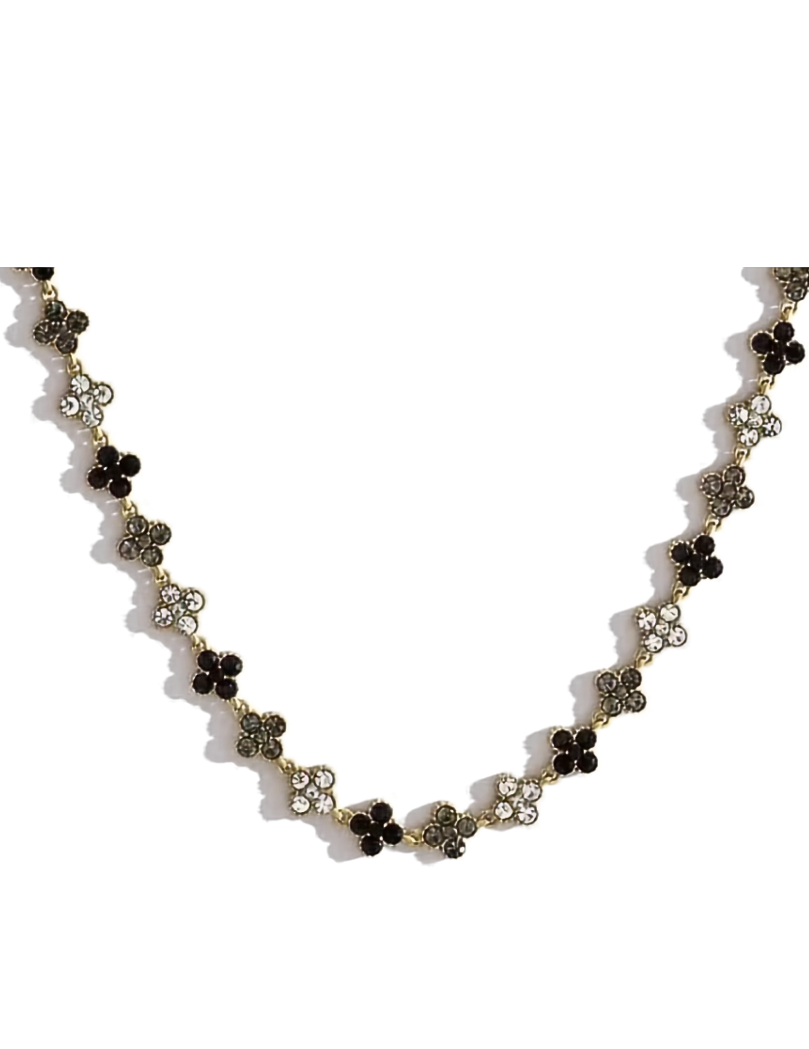 FLORAL MIXED COLORS GOLD PLATED NECKLACE ON WHITE BACKGROUND