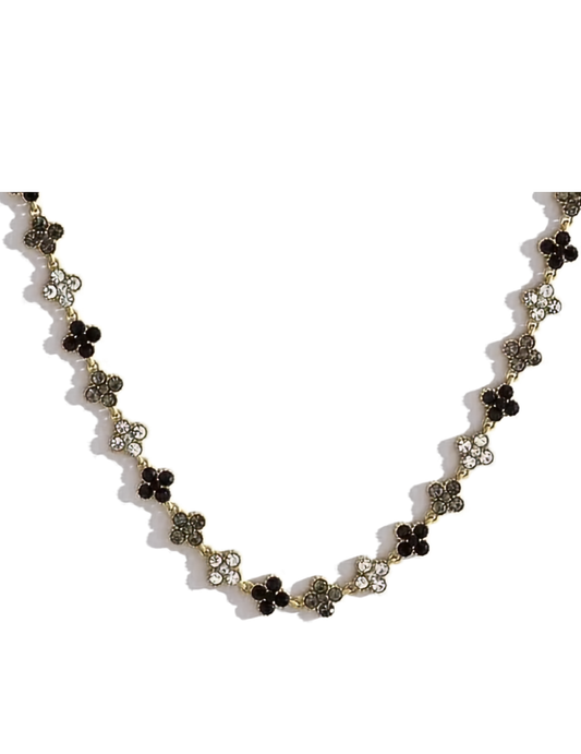 FLORAL MIXED COLORS GOLD PLATED NECKLACE ON WHITE BACKGROUND