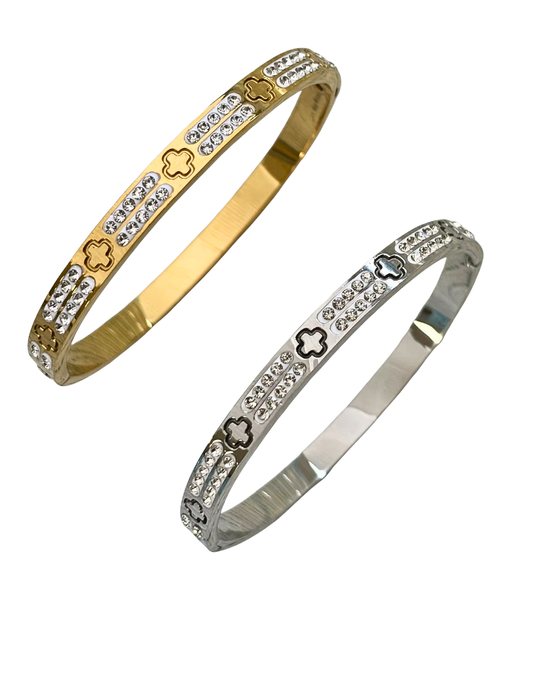 GOLD PLATED AND SILVER PLATED BANGLES WITH ZICRON ON WHITE BACKGROUND