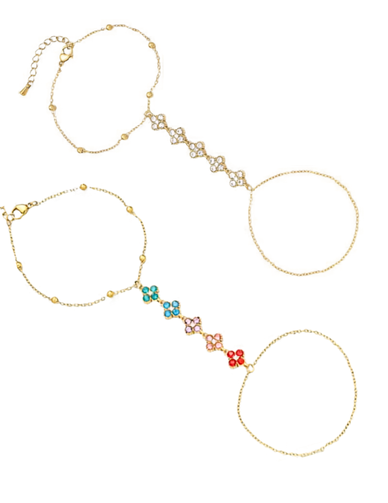 clover two hand chains bracelets on white background