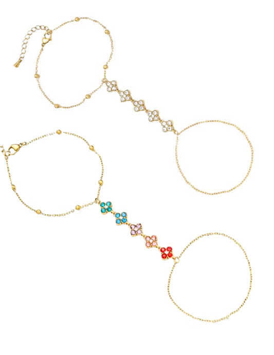 clover two hand chains bracelets on white background