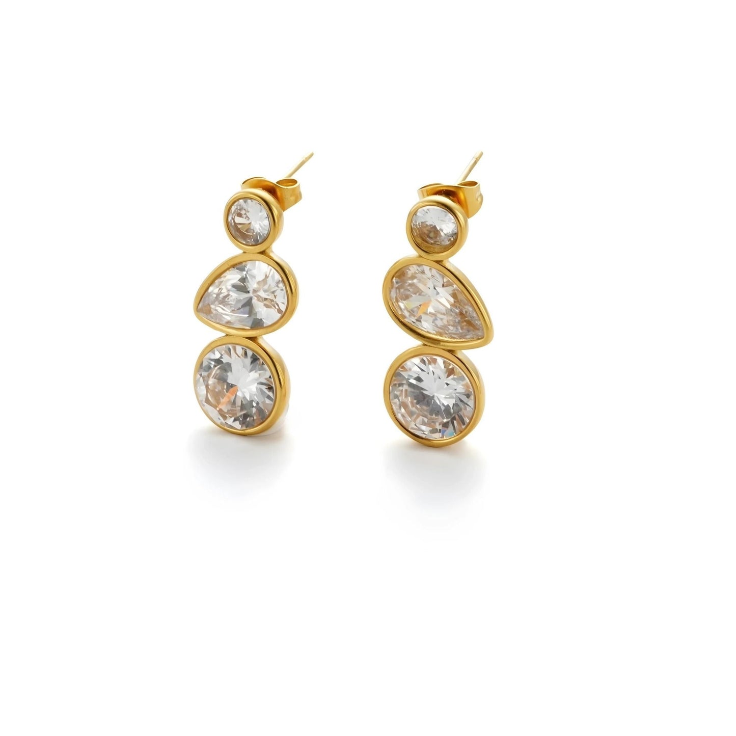“BRITTANY 18k gold-plated stainless steel hoop earrings—waterproof, tarnish-free, hypoallergenic—on neutral background.”