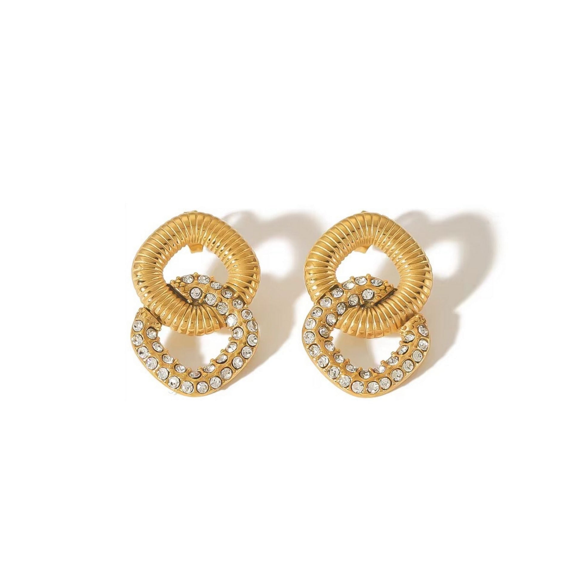 “LILY 18k gold-plated stainless steel stud earrings—waterproof, tarnish-free, hypoallergenic—on neutral background.”
