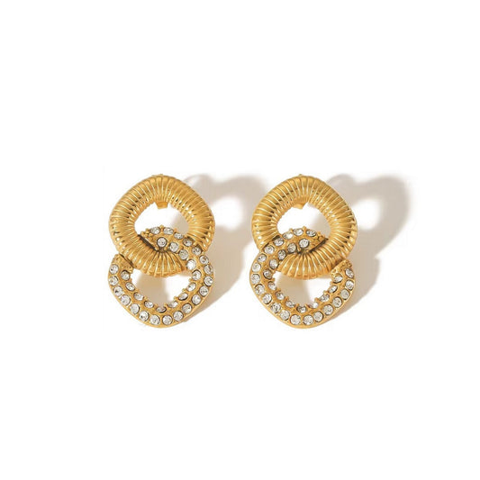 “LILY 18k gold-plated stainless steel stud earrings—waterproof, tarnish-free, hypoallergenic—on neutral background.”