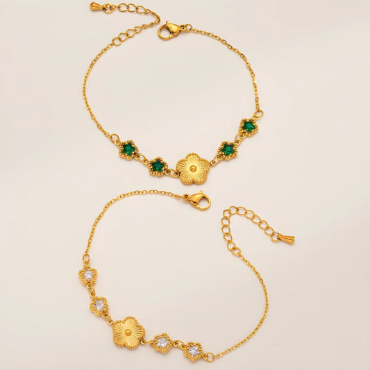 18k Gold-plated bracelet with green gemstones 