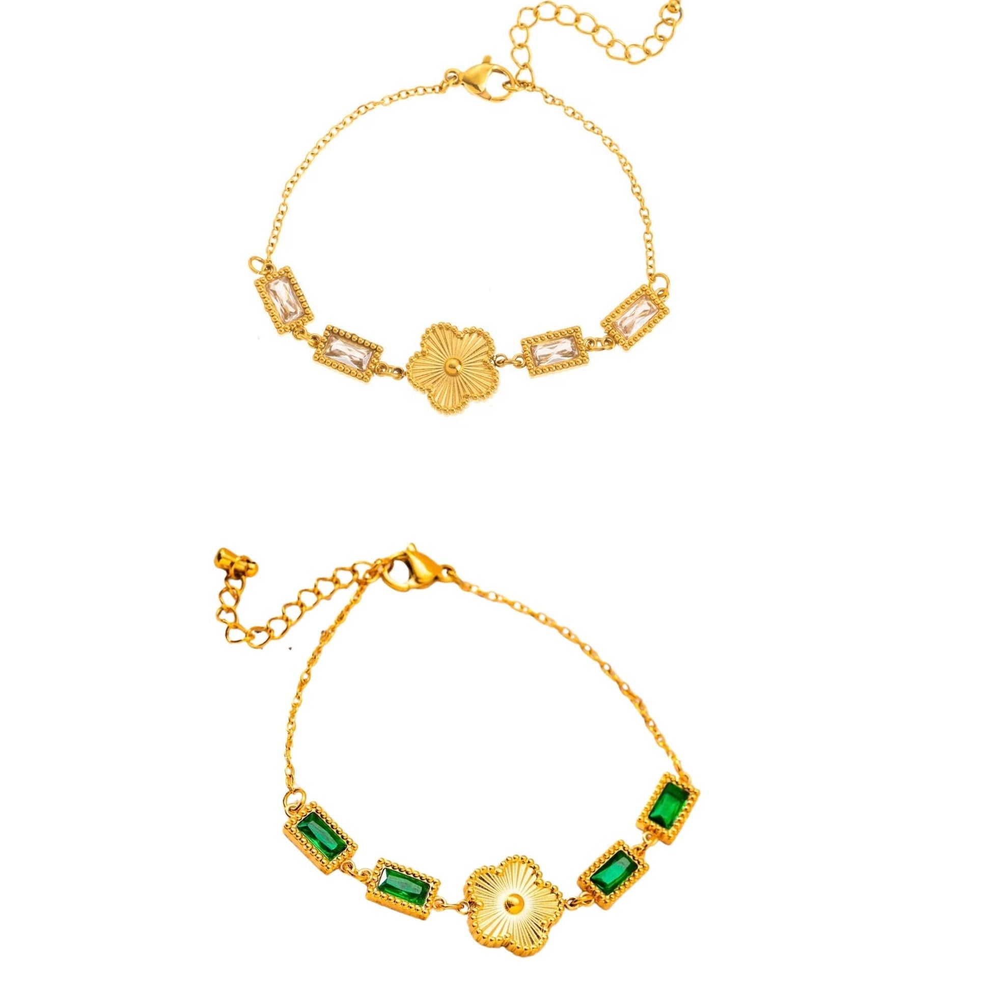 “Forever Bloom 18k gold-plated stainless steel bracelet—adjustable, waterproof, tarnish-free, hypoallergenic—on neutral background.”