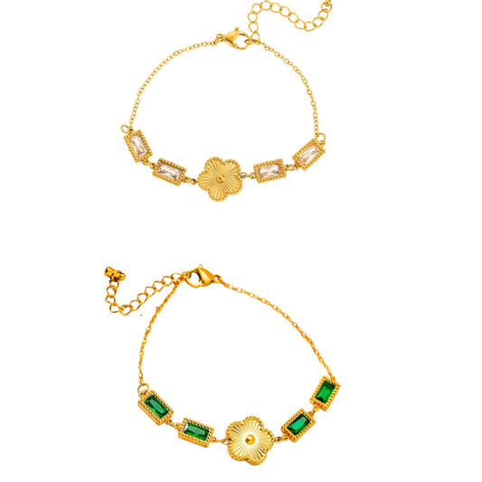 “Forever Bloom 18k gold-plated stainless steel bracelet—adjustable, waterproof, tarnish-free, hypoallergenic—on neutral background.”