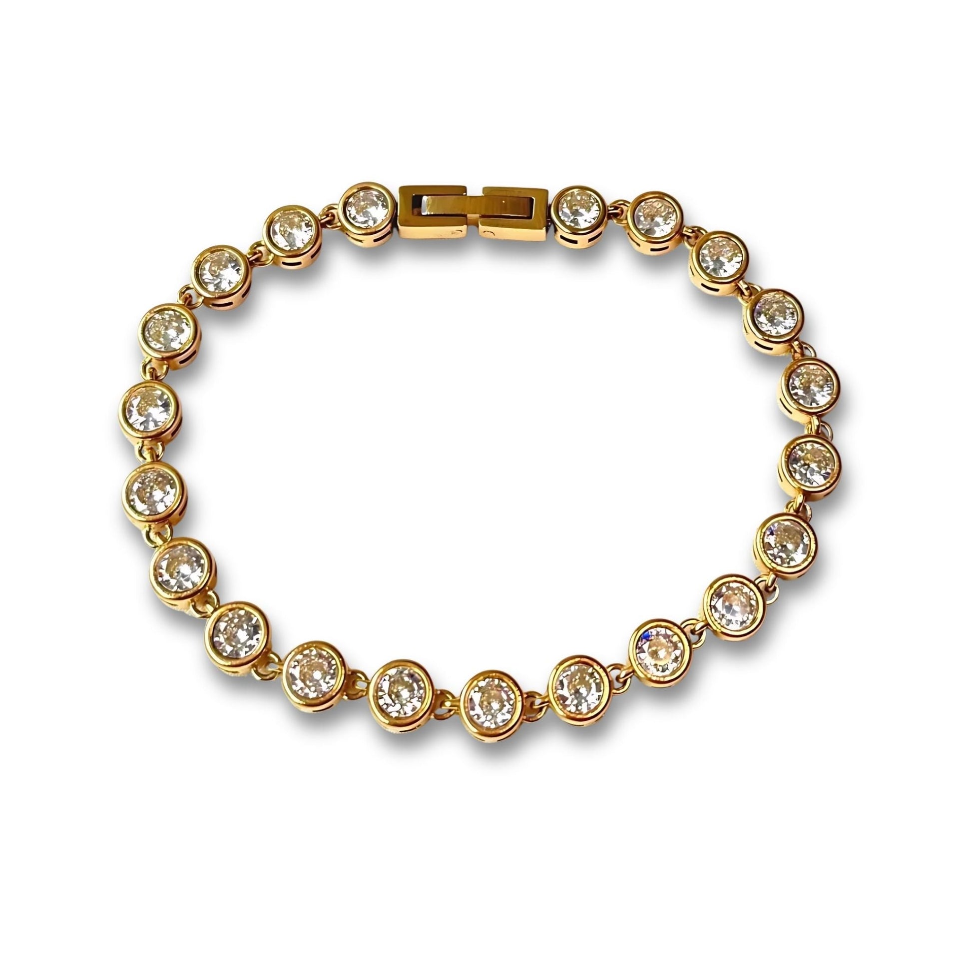 “LENA 18k gold-plated stainless steel bracelet with 5 mm clear stones, waterproof and tarnish-free