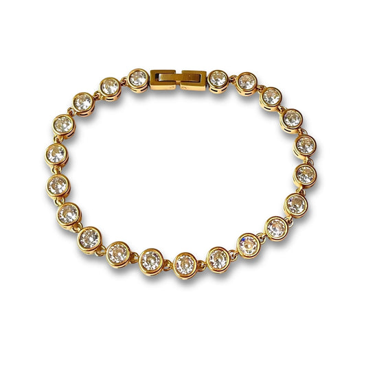 “LENA 18k gold-plated stainless steel bracelet with 5 mm clear stones, waterproof and tarnish-free