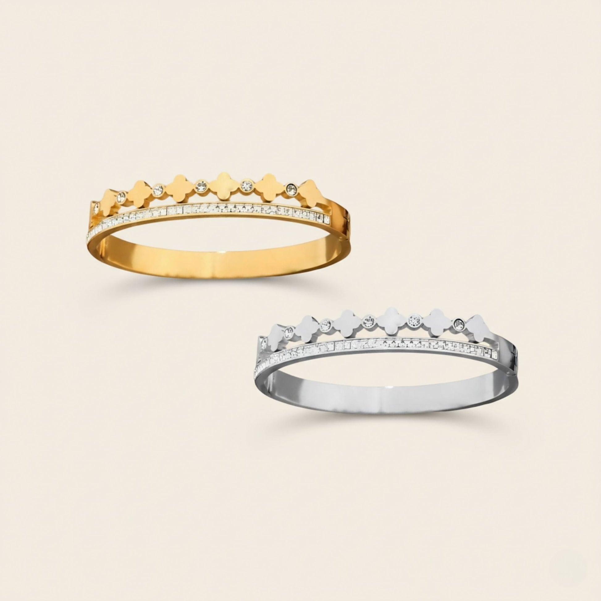 “LANA 18k gold-plated stainless steel bracelet—waterproof, tarnish-free, hypoallergenic classic bangle on neutral background.”